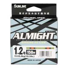SUNLINE ALMIGHT All Purpose Braid Sinking PE Line 150m #Olive, Max lb variation