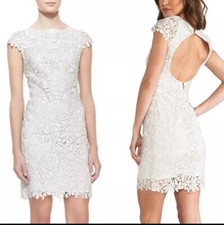 Alice + Olivia Silver GoldClover Lace Back Cutout Mini Cocktail LBD Dress Size 4