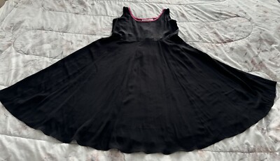 VINTAGE JANICE MCCARTY Black With Pink Border MIDI DRESS P Fit & Flare Textured