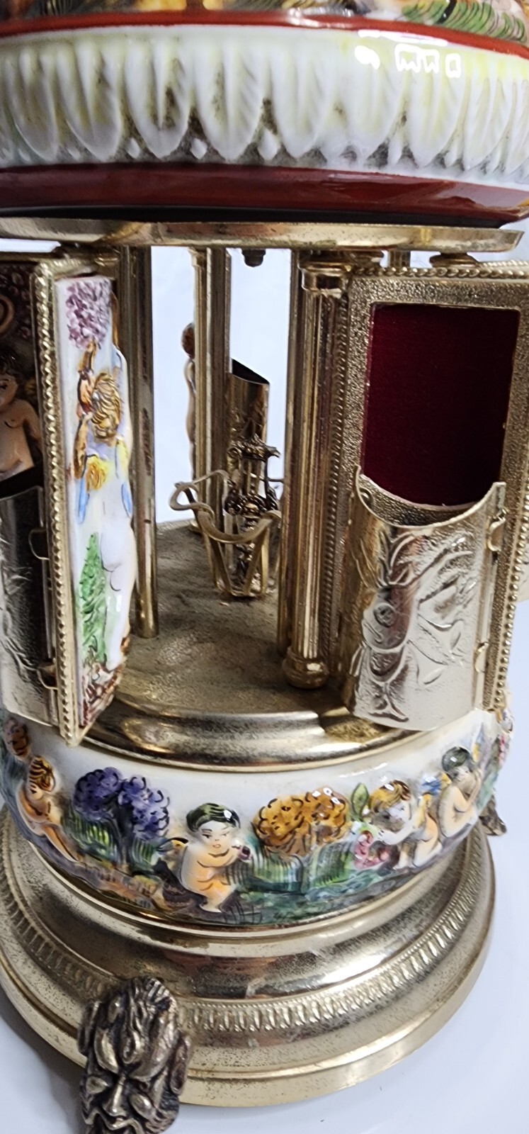 VINTAGE CAPODIMONTE REUGE ITALY CHERUB CAROUSEL LIPSTICK HOLDER MUSIC