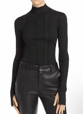 HELMUT LANG ribbed Turtleneck, Merino Wool, Metallic Green Black, Designer, NWT