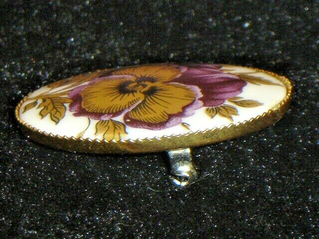 Vintage Porcelain  Hand Paint Pansy Flowers Pin B… - image 5