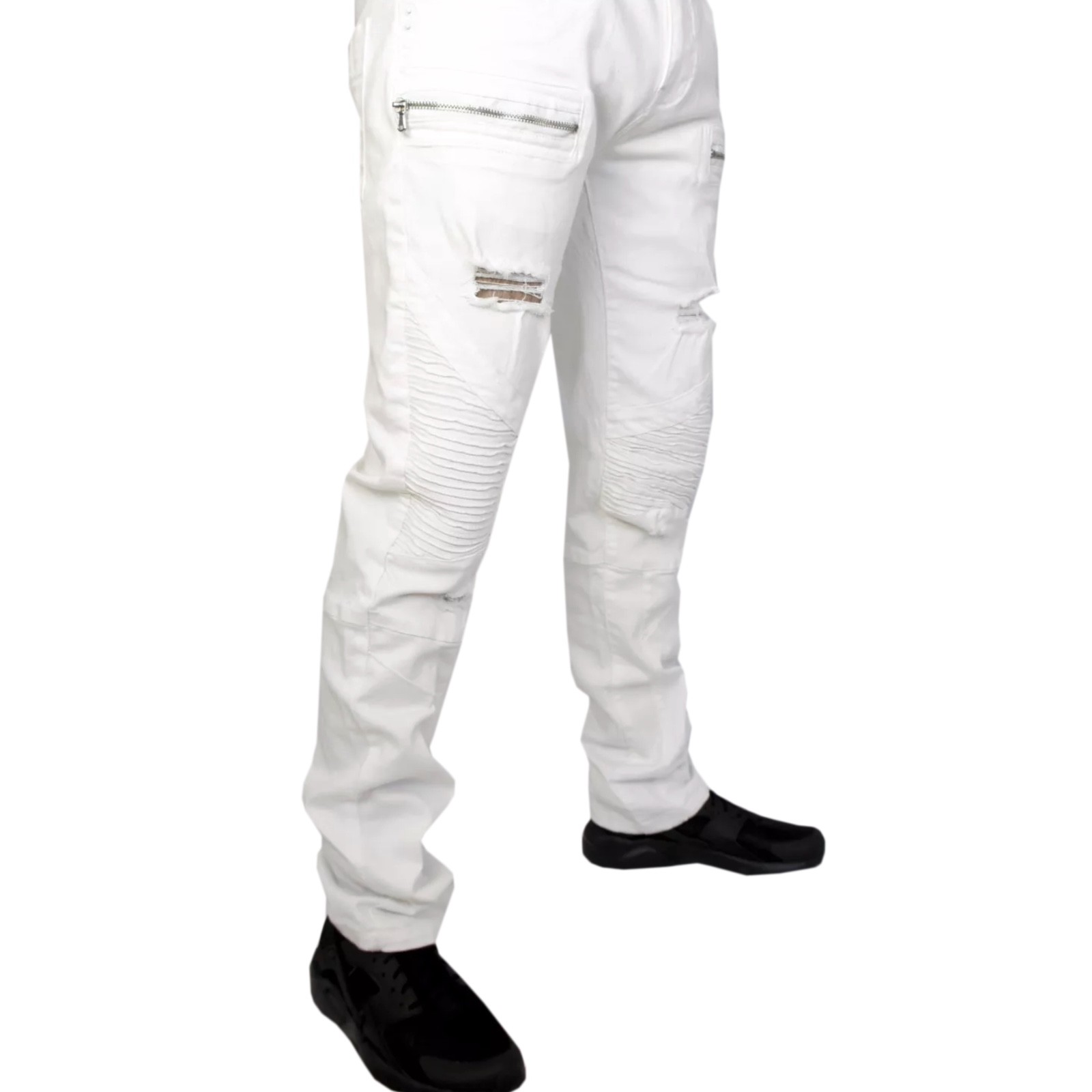 Mens white jeans, biker distressed slim skinny fit eBay