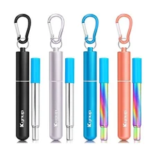Kynup Reusable Straws, 4Pack Collapsible Portable Metal Straw Reusable Foldab...