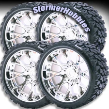4 Sweep SRC Monster Truck Terrain Crusher Belted Tires on CHROME Wheels 1002S
