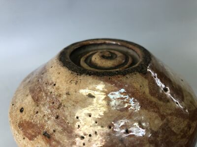 Y7529 CHAWAN Raku-ware red tube signed box kintsugi Japan antique