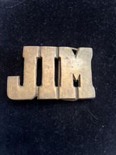 VTG Belt Buckle 70s Cut Spell Out Solid Brass Name  JIM  Taiwan PATINA