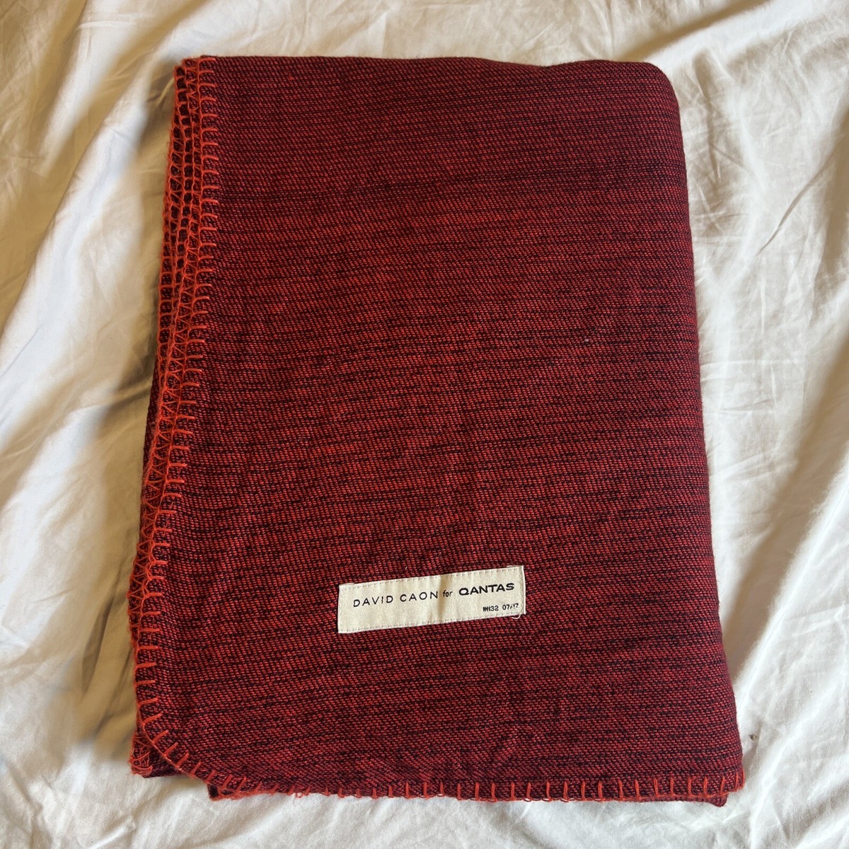 Qantas Inflight Blanket Red Charcoal RARE David Caon Design 