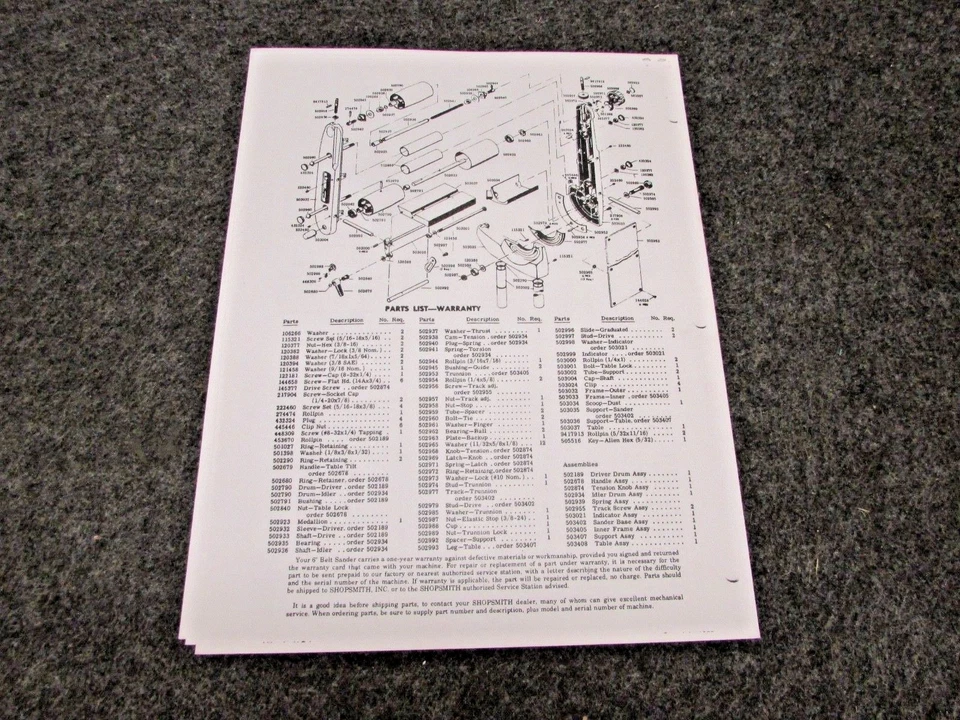SHOPSMITH 6" BELT SANDER MODEL 640 OWNER'S MANUAL, ARTICLE No. 84-3472 - Image 4 of 4