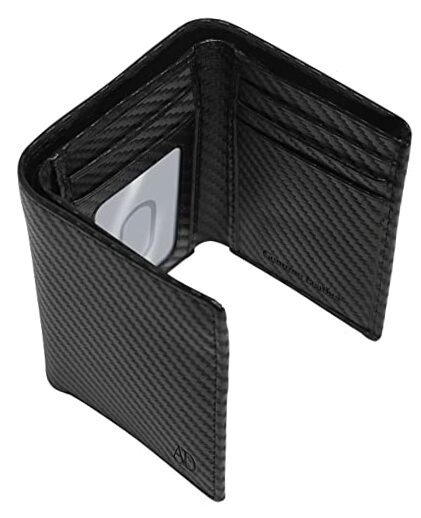 Trifold Wallets for Men - Slim RFID Blocking Wallet for Black Carbon Fiber