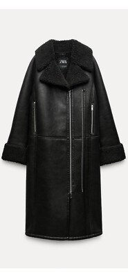 100% Authentic ZARA Black Double Faced Long Coat Size: XS-S