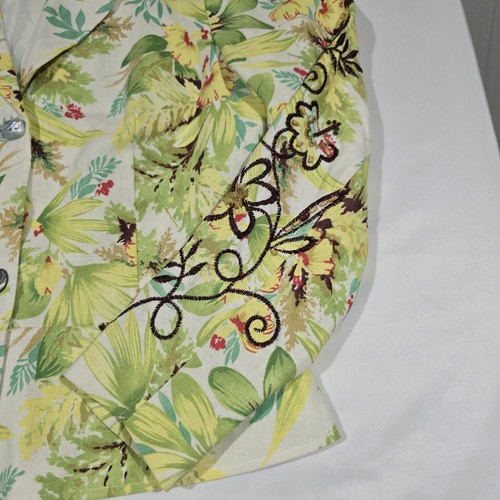 Coldwater Creek Floral Embroidered Blazer Women Large Linen Rayon Buttons Beaded - Picture 5 of 11