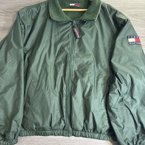 Vintage 90s Tommy Hilfiger Faded Green Harrington Bomber Jacket Full Zip Large image 2