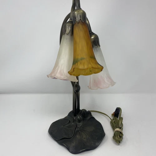 Vintage Tiffany Style Lily Pad Table Lamp 3 Arm Frosted Glass Tulip Shades