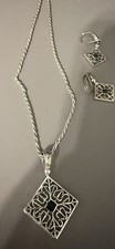 Black Silver Filigree Necklace with Earrings Jewelry Set