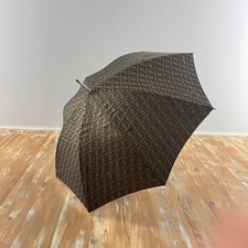 Fendi FF Zucca Long Umbrella Brown Italian Made Rain Umbrella Authentic Classic
