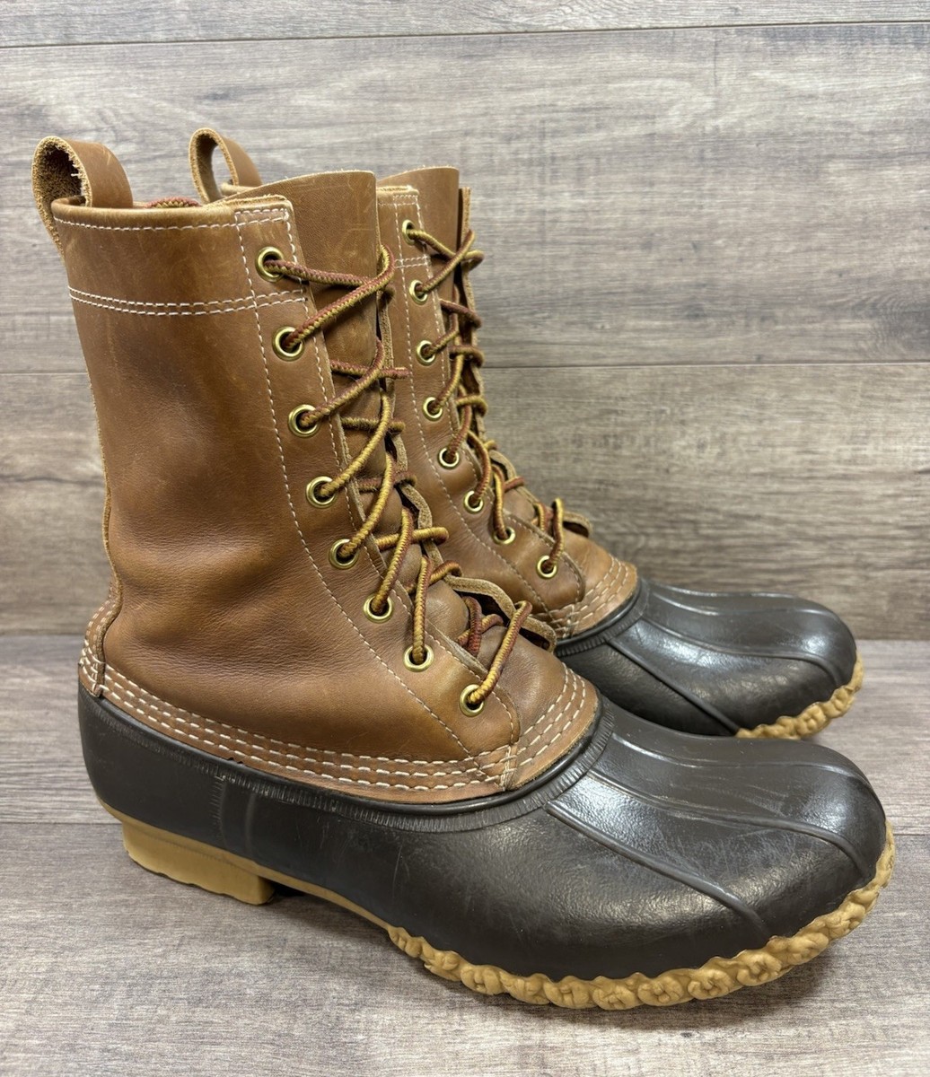 L.L. Bean Duck Boots Brown Leather Rubber Made in Maine Mens 8 Waterproof LL Bean Thinsulate Duck Boots 8 DM Brown Leather Upper  main image 2