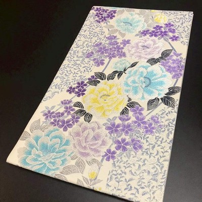 7199# Japanese Vintage Fukuro Obi Belt Kimono Fabric Silk Traditional Embroidery
