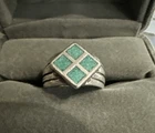 Vintage Sterling Silver Turquoise Chip Inlay Ring Shube Sz 7.5
