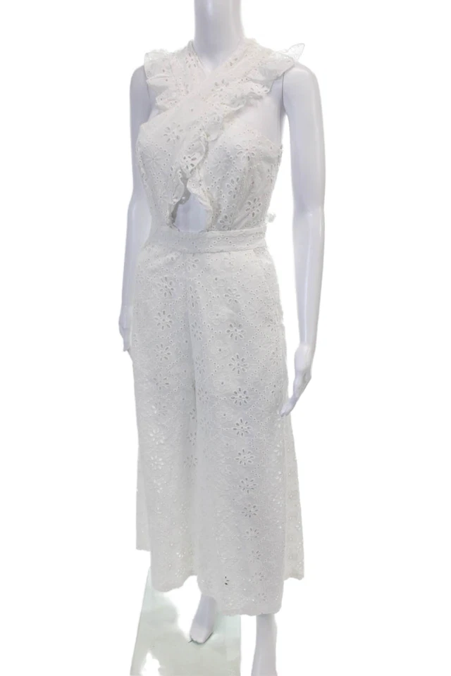 Mono Alice McCall para mujer de algodón con estampado floral cruzado cuello alto blanco talla 2 Foto 2 de 4