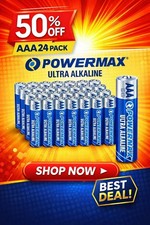 AAA Alkaline Batteries 24 Pack Powermax Battery 10 Year Shelf Life Long Lasting