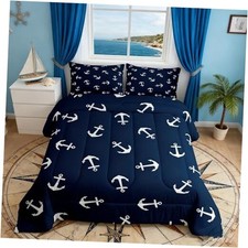 Summer Comforter Set Size, Nautical Bedding Set 3pcs for Kids Queen Anchor