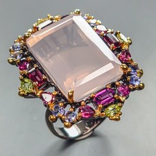 jewelry 38 ct Natural Rose Quartz Ring 925 Sterling Silver Size 8.5 /R444416