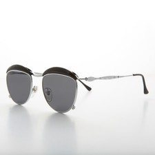 Victorian Round Metal Vintage Sunglass Black / Silver / Gray Lens -Tricia