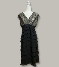 David  s Bridal EveningWear Black Lace VNeck Bodice Tiered Knee Length Dress 16W