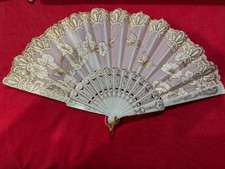 Folding Hand Fan White Lace open size 16.5x9"