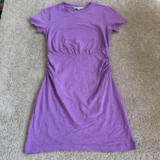 LOFT Dress Womens XS Purple Short Sleeve Crew Neck Ruched T Shirt Dress Cotton