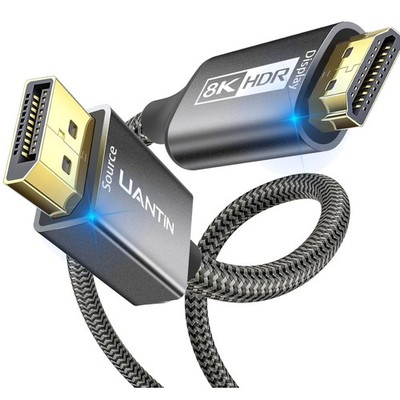 8K@60Hz,4K@120Hz,2K@144Hz Uni-Directional 6FT DP Source to HDMI Monitor Braid...