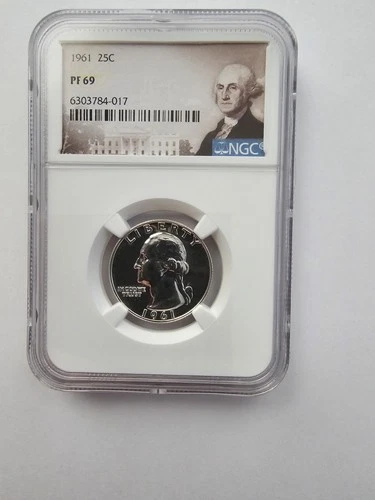SILVER 1961  PF69  WASHINGTON QUARTER GRADED NGC 25C P MINT 90% AG COIN