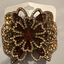 Large Red Gold Rhinestone Butterfly Hair Clip Crystal Statement Barrette New