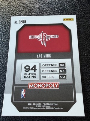 2024-25 Panini Monopoly Prizm Basketball #LEG9 Yao Ming Legends | eBay
