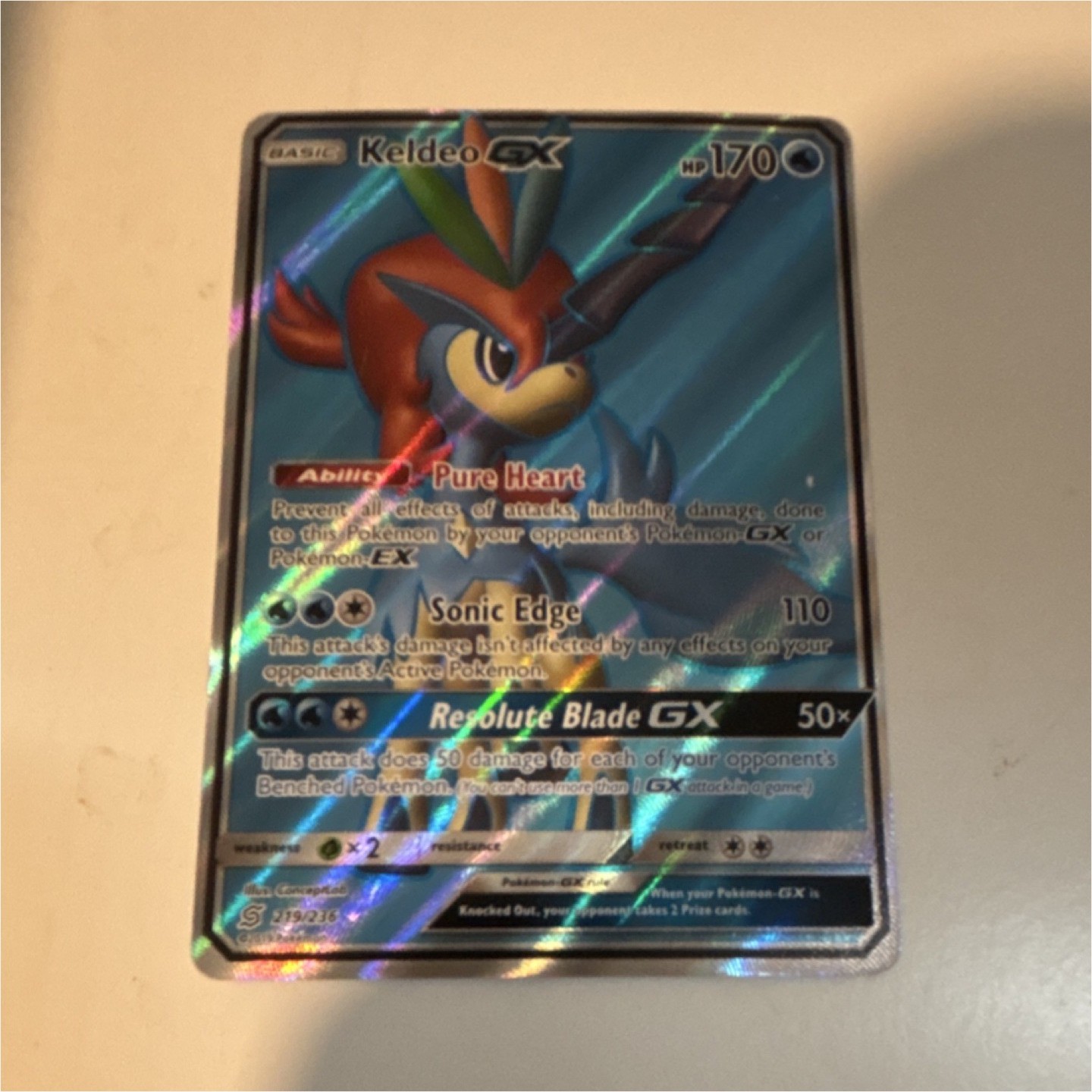 Pokémon Keldeo GX Full Art Ultra Rare Holo 170 HP 219/236 Sm-Unified Minds Water
