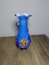Murano Style Glass Vase Blue 20cm Tall