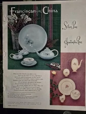 1955 Franciscan China Silver Pine Huntington Rose mid century patterns Ad 