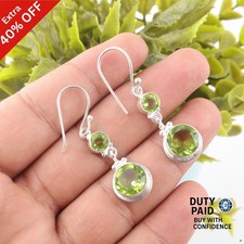 925 Sterling Silver Peridot Gemstone Dangle Drop Boho Elegant Earrings Jewelry