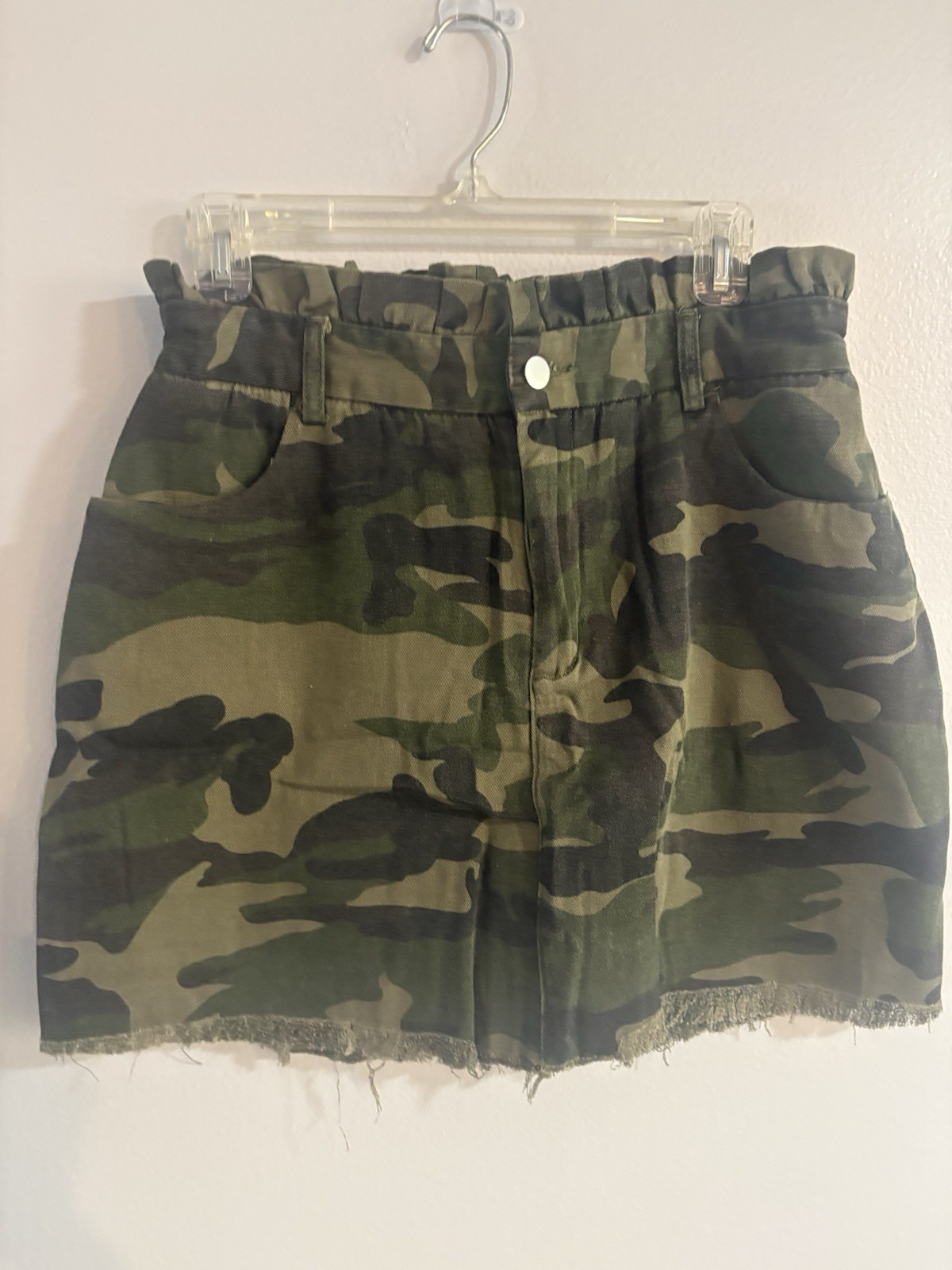 NWT Hayden LA Denim 1XL Jean Skirt Distressed Hem Ruffle Waist Camo Boho Y2k