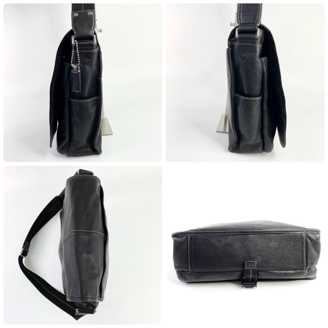 COACH F70105 Shoulder Bag Messenger Bag Black Leather Authentic thumbnail 2