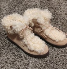 Vionic Splendid Oak Sand Beige TanShearling Fur Suede Lace Women Ankle Boots 6