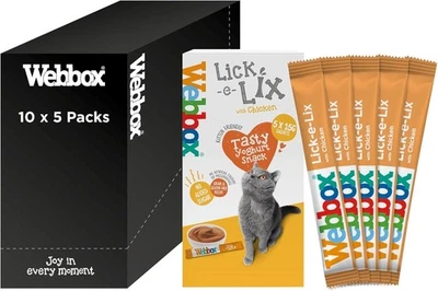 50 X Webbox Lick e Lix Yoghurt Chicken Cat Treats (10 Packs of 5) BBE 02/2027