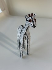 Handcrafted Beaded Wire White Giraffe Figurine with Gold Eyes Animal Decoration