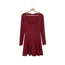 Reformation Coen Jersey Knit Long Sleeve Square Neck Mini Dress Chianti med