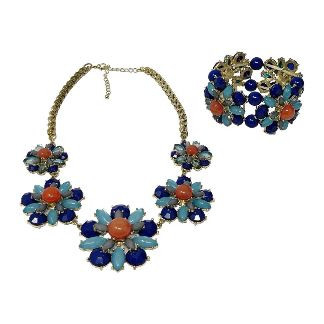 Blue Statement Necklace & Bracelet Set Carnelian … - image 6