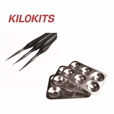 KILOKITS 6-Pack 6-Well Aluminum Palette Mixing Trays Fine Detail Paint Brushes