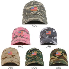 Small American Flag Embroidered Patch Camo Soft Cotton Baseball Cap - FREE SHIP