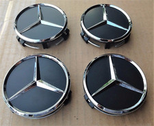 4x Mercedes Black Alloy Wheel Centre Hub Caps 75mm SET C E S M Class CLA GLA