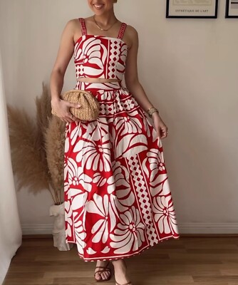 H&M : Bright Red/Patterned Cropped Poplin Top : 1288905001